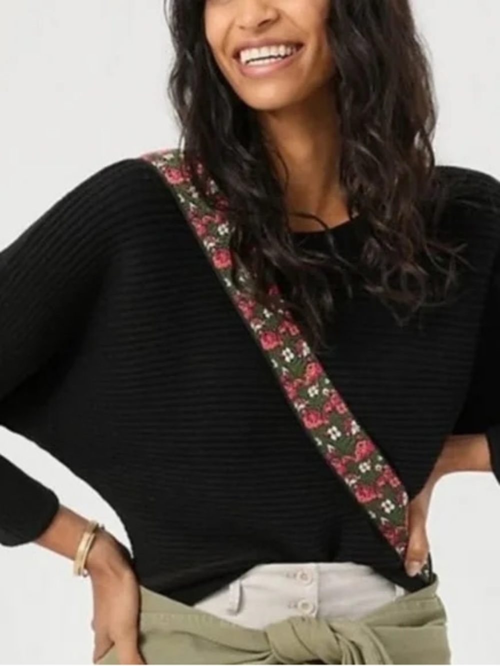 Anthropologie Black Ribbed Boat Neck Crop Sweater Size XS